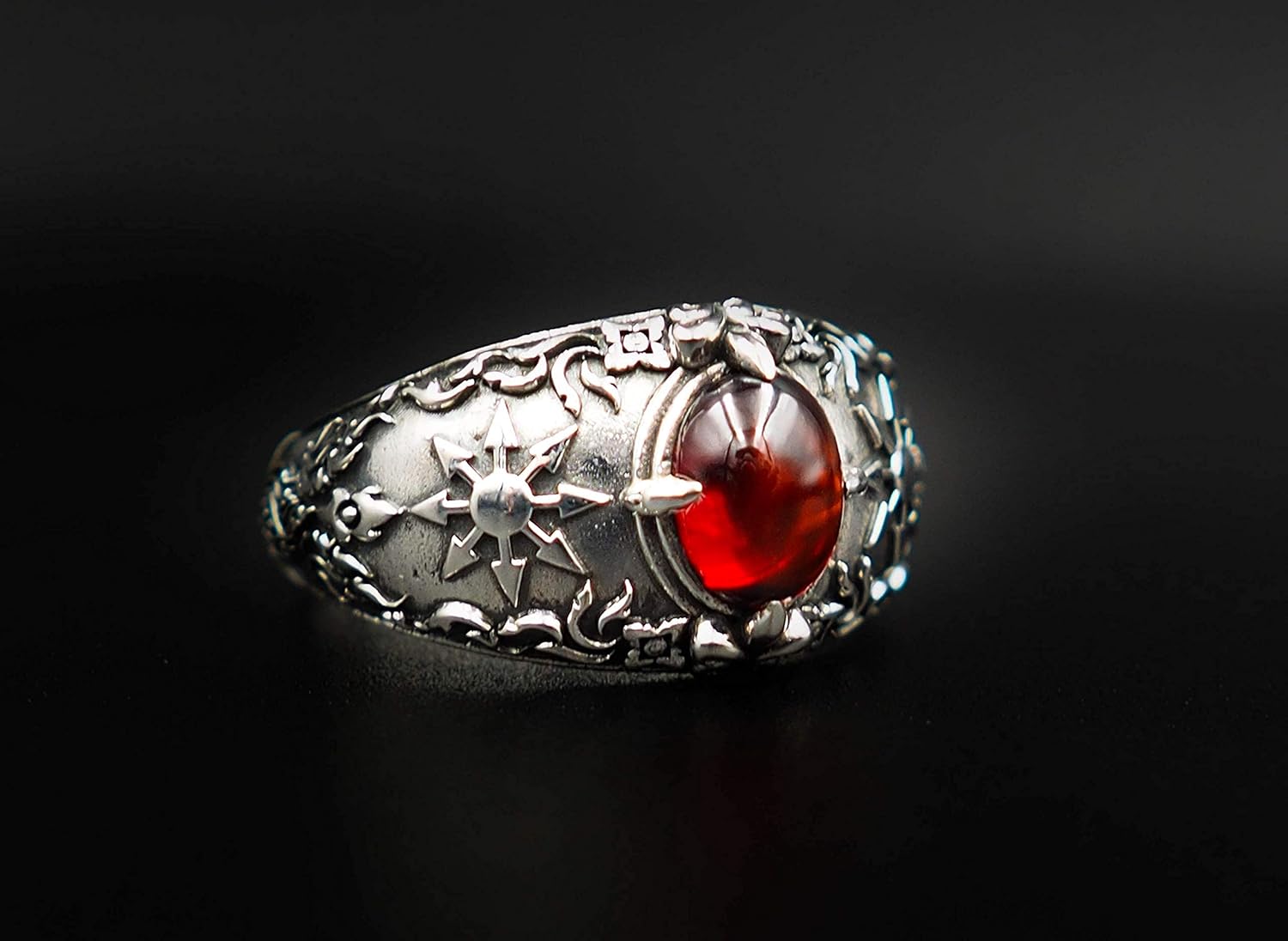 Garnet Gothic Magic Chaos Star Crossed Ring for Women's and Men's Ring 925 Sterling Silver Size 6-15 Garnet Gothic Magic Chaos Star Crossed Ring for Women's and Men's Ring 925 Sterling Silver Size 6-15