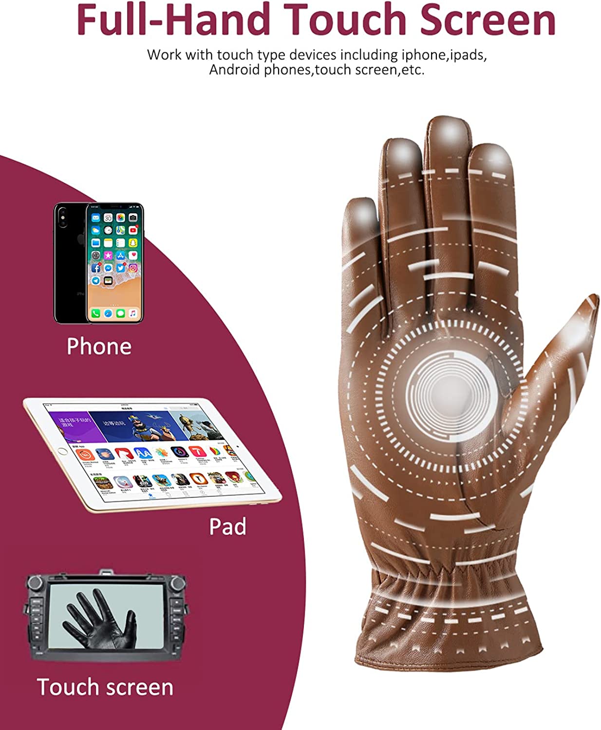 Super-soft Leather Winter Gloves for Women Full-Hand Touchscreen Warm Cashmere Lined Perfect Appearance Super-soft Leather Winter Gloves for Women Full-Hand Touchscreen Warm Cashmere Lined Perfect Appearance