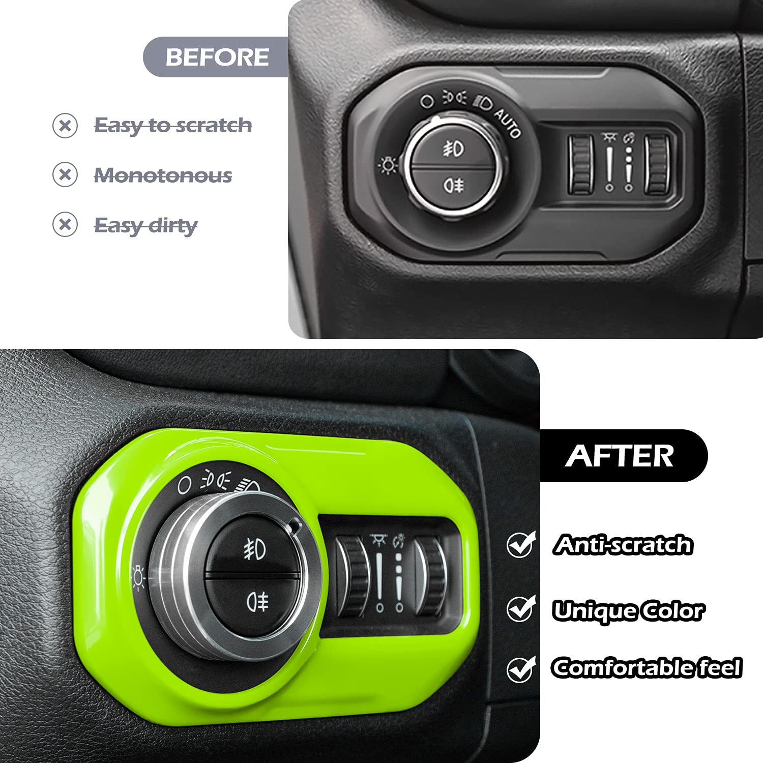 Yellow Headlight Lamp Switch Trim Cover Button Decoration Interior Accessories for 2018-2021 Jeep Wrangler JL JLU & Gladiator JT Yellow Headlight Lamp Switch Trim Cover Button Decoration Interior Accessories for 2018-2021 Jeep Wrangler JL JLU & Gladiator JT