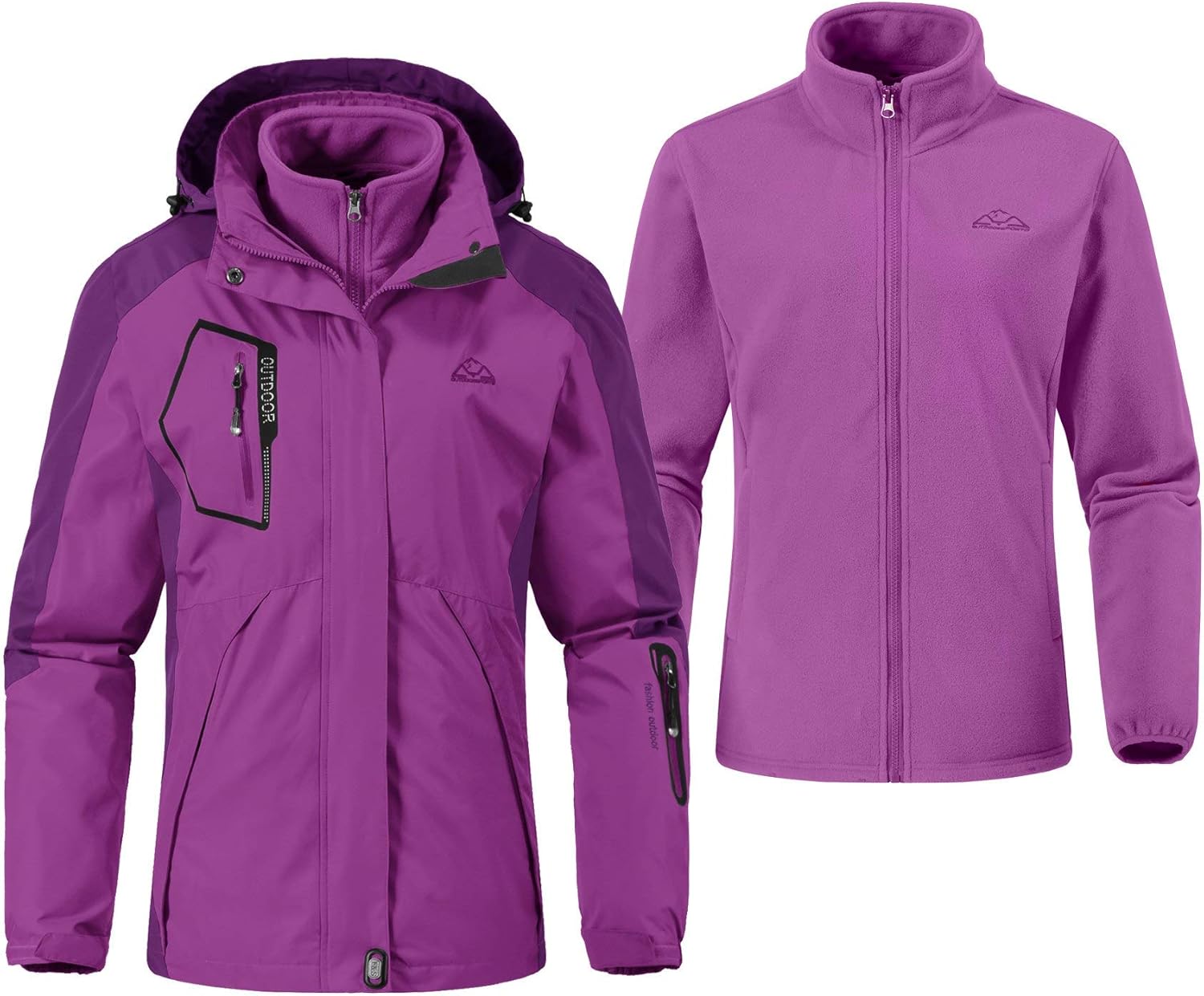 Rdruko Women's Outdoor 3-in-1 Waterproof Ski Jacket Fleece Inner Winter Coat Hooded Rdruko Women's Outdoor 3-in-1 Waterproof Ski Jacket Fleece Inner Winter Coat Hooded