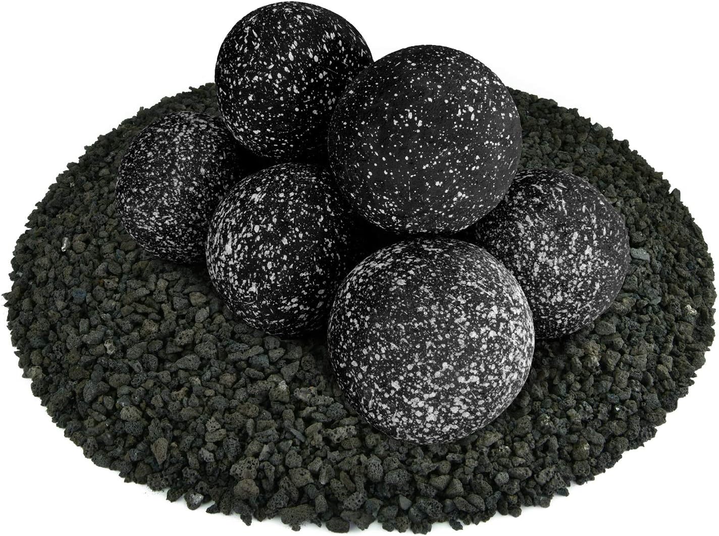 Speckled Modern Accessory for Indoor and Outdoor Fire Pits or Fireplaces – Brushed Concrete Look Ceramic Fire Balls Pewter Gray 6 Inch Set of 5 Speckled Modern Accessory for Indoor and Outdoor Fire Pits or Fireplaces – Brushed Concrete Look Ceramic Fire Balls Pewter Gray 6 Inch Set of 5
