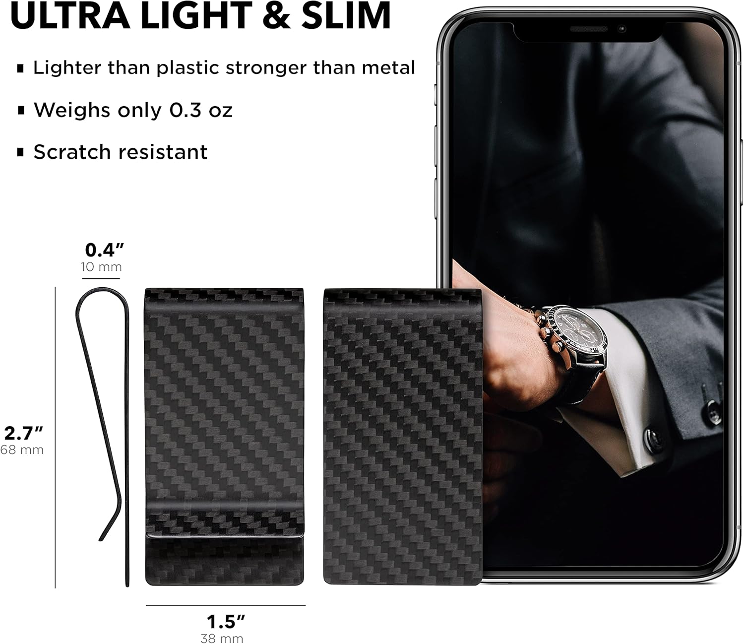 SERMAN BRANDS Carbon Fiber Money Clip Credit Card Holder Slim Business Front Pocket Clips for Men Black Glossy SERMAN BRANDS Carbon Fiber Money Clip Credit Card Holder Slim Business Front Pocket Clips for Men Black Glossy