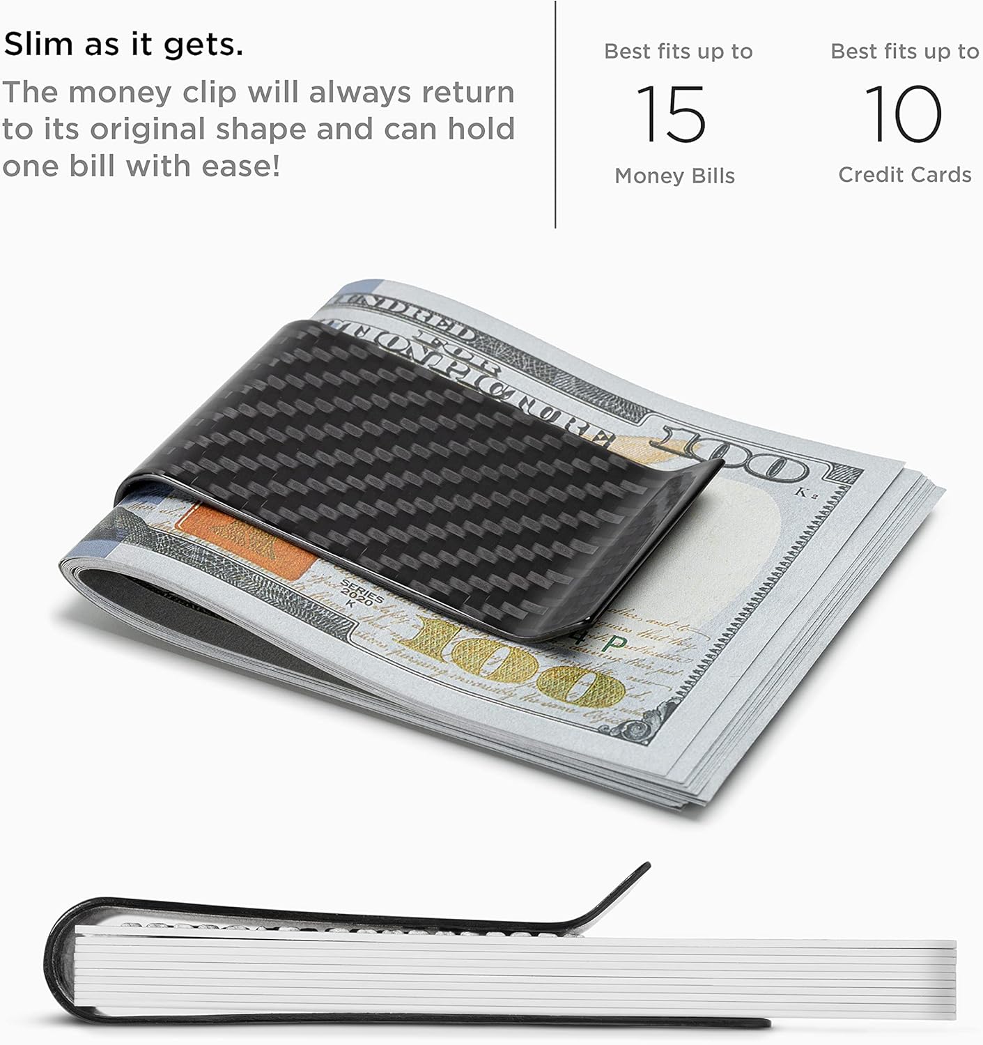 SERMAN BRANDS Carbon Fiber Money Clip Credit Card Holder Slim Business Front Pocket Clips for Men Black Glossy SERMAN BRANDS Carbon Fiber Money Clip Credit Card Holder Slim Business Front Pocket Clips for Men Black Glossy