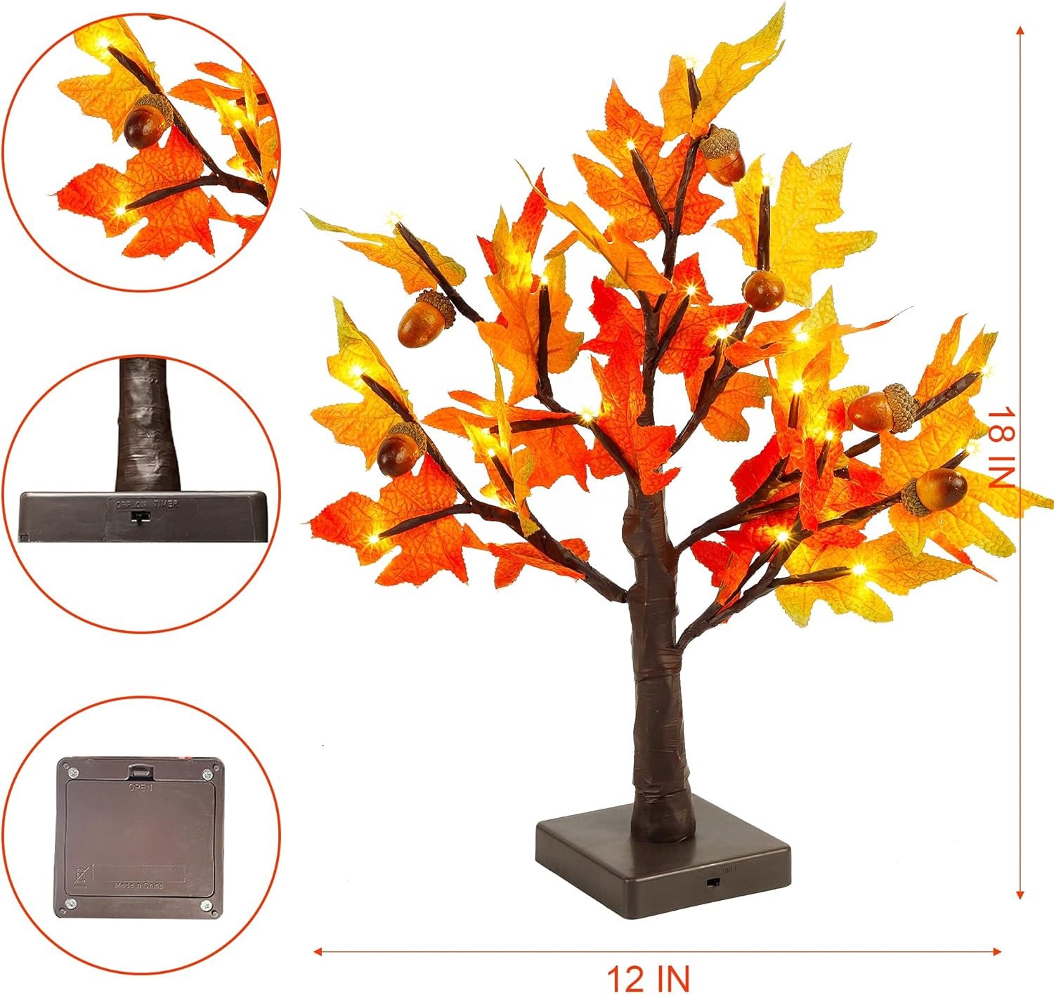 WATERGLIDE Tabletop Lighted Maple Tree 24 LED Thanksgiving Decorations Lights Artificial Table Centerpiece Battery Operated with Timer Leaf and Acorn Autumn Fall Trees for Indoor Home Bedroom Décor WATERGLIDE Tabletop Lighted Maple Tree 24 LED Thanksgiving Decorations Lights Artificial Table Centerpiece Battery Operated with Timer Leaf and Acorn Autumn Fall Trees for Indoor Home Bedroom Décor