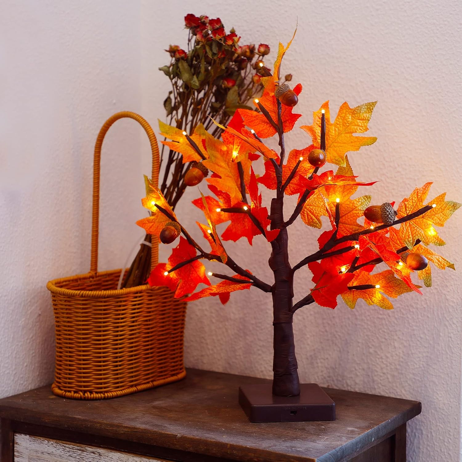 WATERGLIDE Tabletop Lighted Maple Tree 24 LED Thanksgiving Decorations Lights Artificial Table Centerpiece Battery Operated with Timer Leaf and Acorn Autumn Fall Trees for Indoor Home Bedroom Décor WATERGLIDE Tabletop Lighted Maple Tree 24 LED Thanksgiving Decorations Lights Artificial Table Centerpiece Battery Operated with Timer Leaf and Acorn Autumn Fall Trees for Indoor Home Bedroom Décor