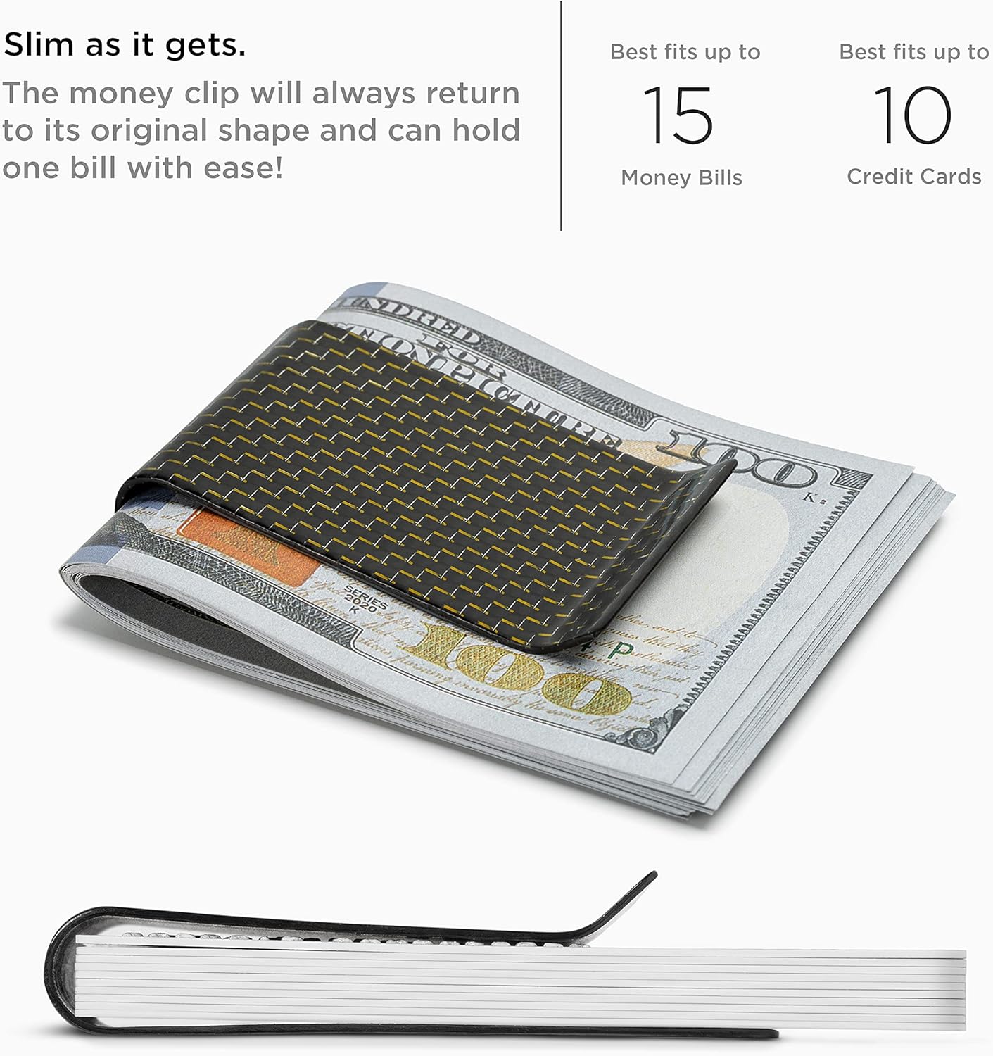 SERMAN BRANDS Carbon Fiber Money Clip Credit Card Holder Slim Business Front Pocket Clips for Men Black Glossy SERMAN BRANDS Carbon Fiber Money Clip Credit Card Holder Slim Business Front Pocket Clips for Men Black Glossy