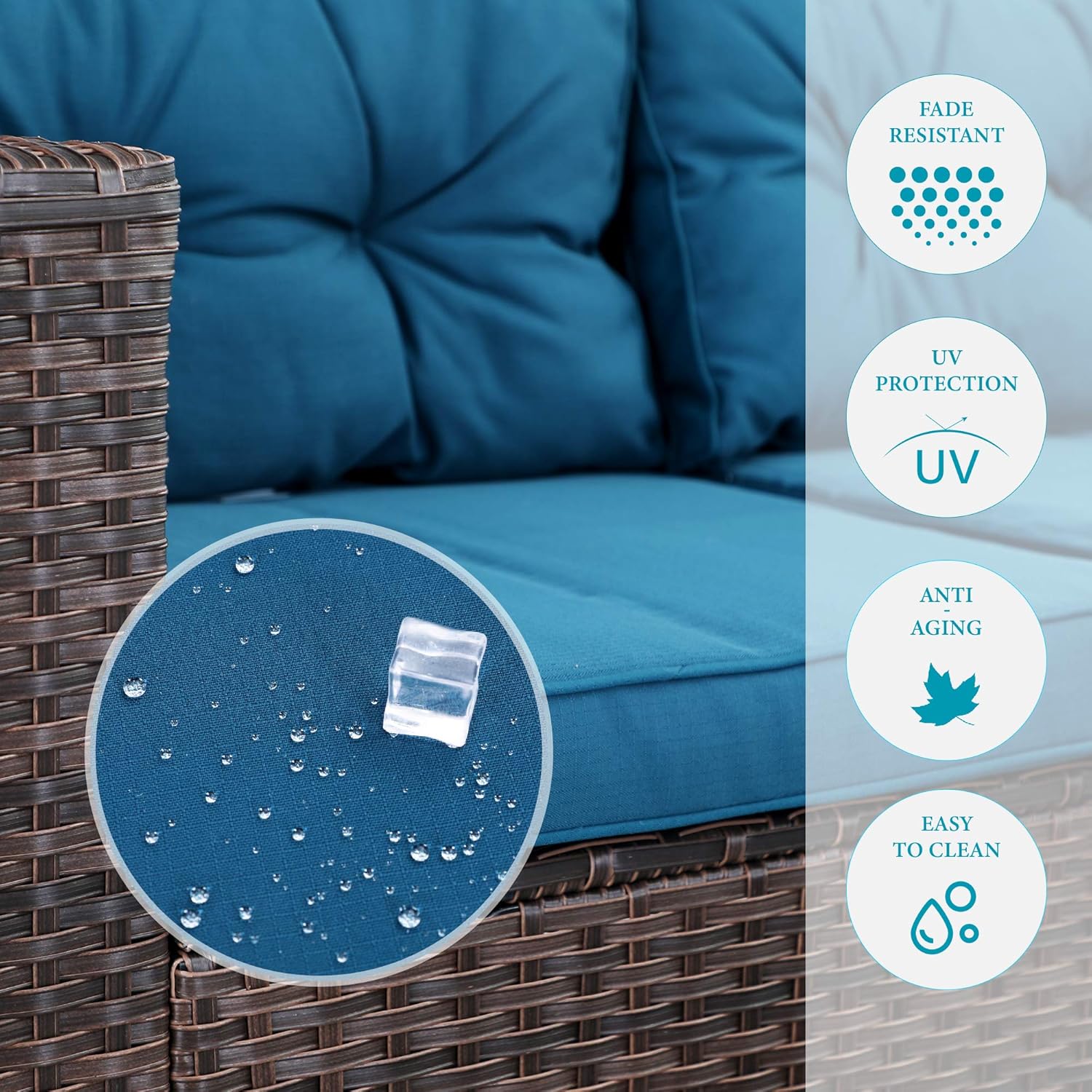 3-Piece, Turquoise Small Patio Wicker Furniture Set PHI VILLA Outdoor Rattan Sectional Sofa 3-Piece, Turquoise Small Patio Wicker Furniture Set PHI VILLA Outdoor Rattan Sectional Sofa