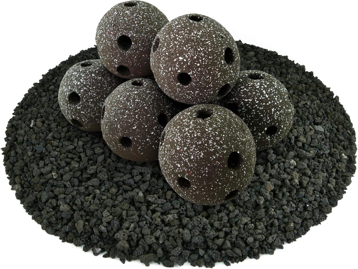 Speckled Modern Accessory for Indoor and Outdoor Fire Pits or Fireplaces – Brushed Concrete Look Ceramic Fire Balls Pewter Gray 6 Inch Set of 5 Speckled Modern Accessory for Indoor and Outdoor Fire Pits or Fireplaces – Brushed Concrete Look Ceramic Fire Balls Pewter Gray 6 Inch Set of 5