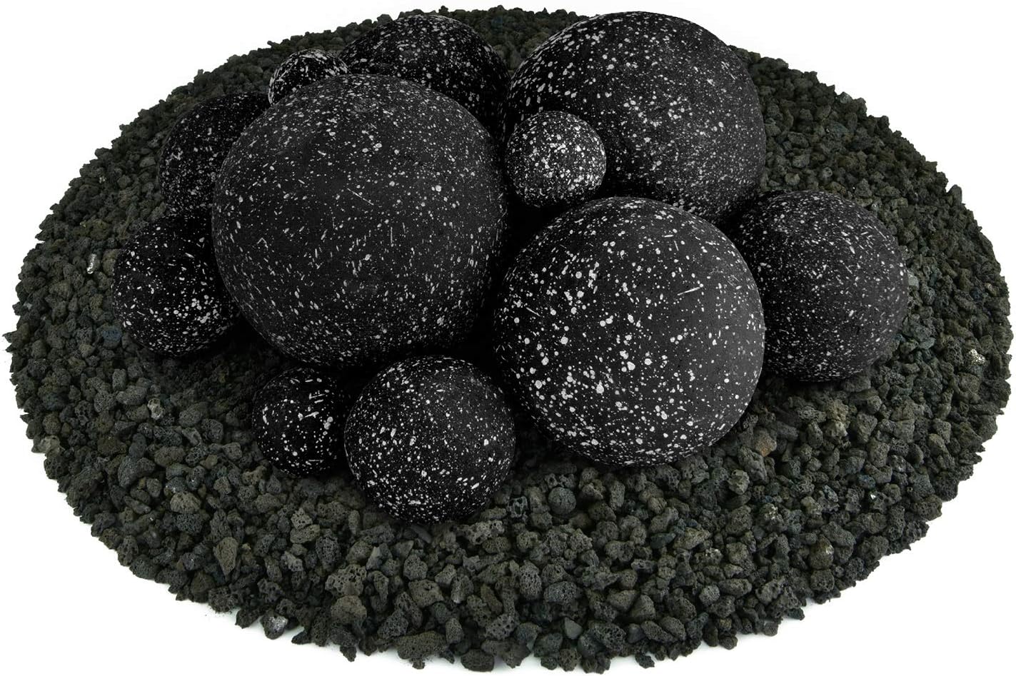 Speckled Modern Accessory for Indoor and Outdoor Fire Pits or Fireplaces – Brushed Concrete Look Ceramic Fire Balls Pewter Gray 6 Inch Set of 5 Speckled Modern Accessory for Indoor and Outdoor Fire Pits or Fireplaces – Brushed Concrete Look Ceramic Fire Balls Pewter Gray 6 Inch Set of 5