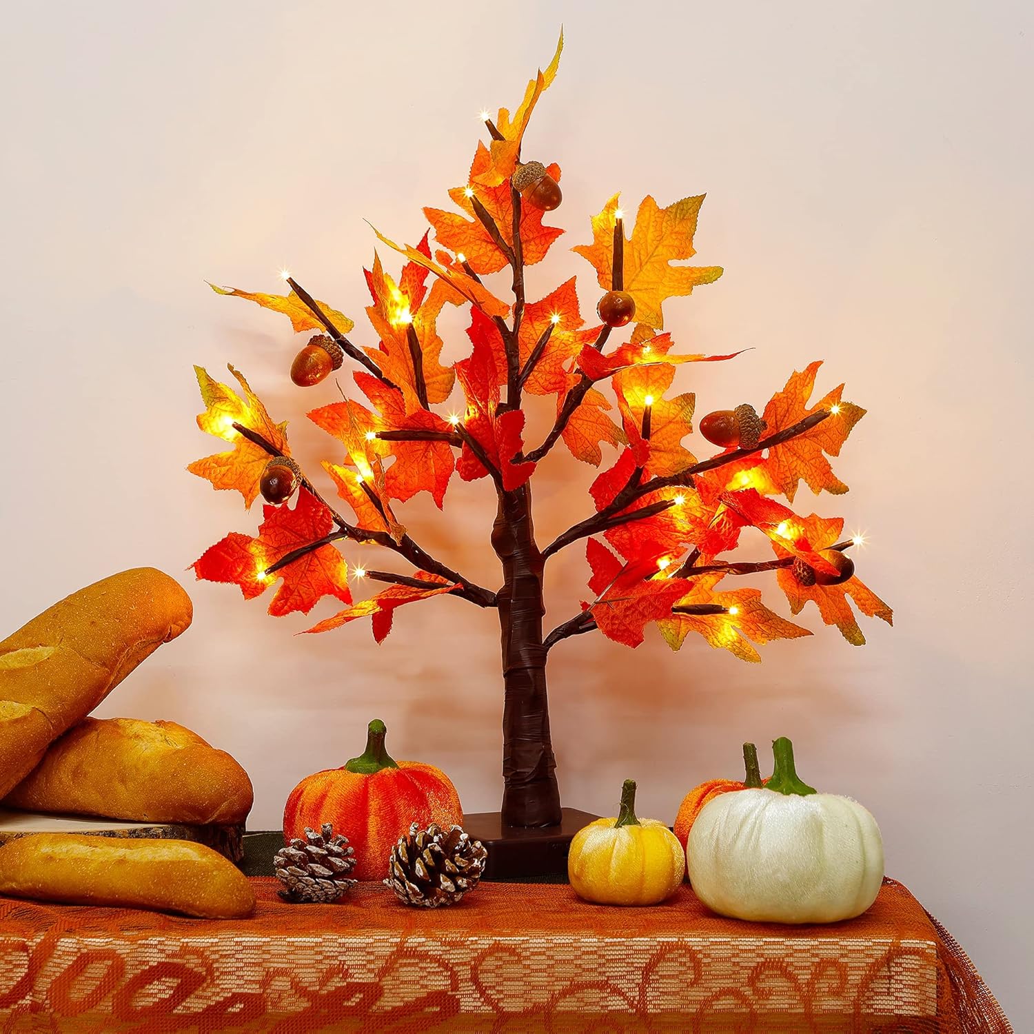 WATERGLIDE Tabletop Lighted Maple Tree 24 LED Thanksgiving Decorations Lights Artificial Table Centerpiece Battery Operated with Timer Leaf and Acorn Autumn Fall Trees for Indoor Home Bedroom Décor WATERGLIDE Tabletop Lighted Maple Tree 24 LED Thanksgiving Decorations Lights Artificial Table Centerpiece Battery Operated with Timer Leaf and Acorn Autumn Fall Trees for Indoor Home Bedroom Décor