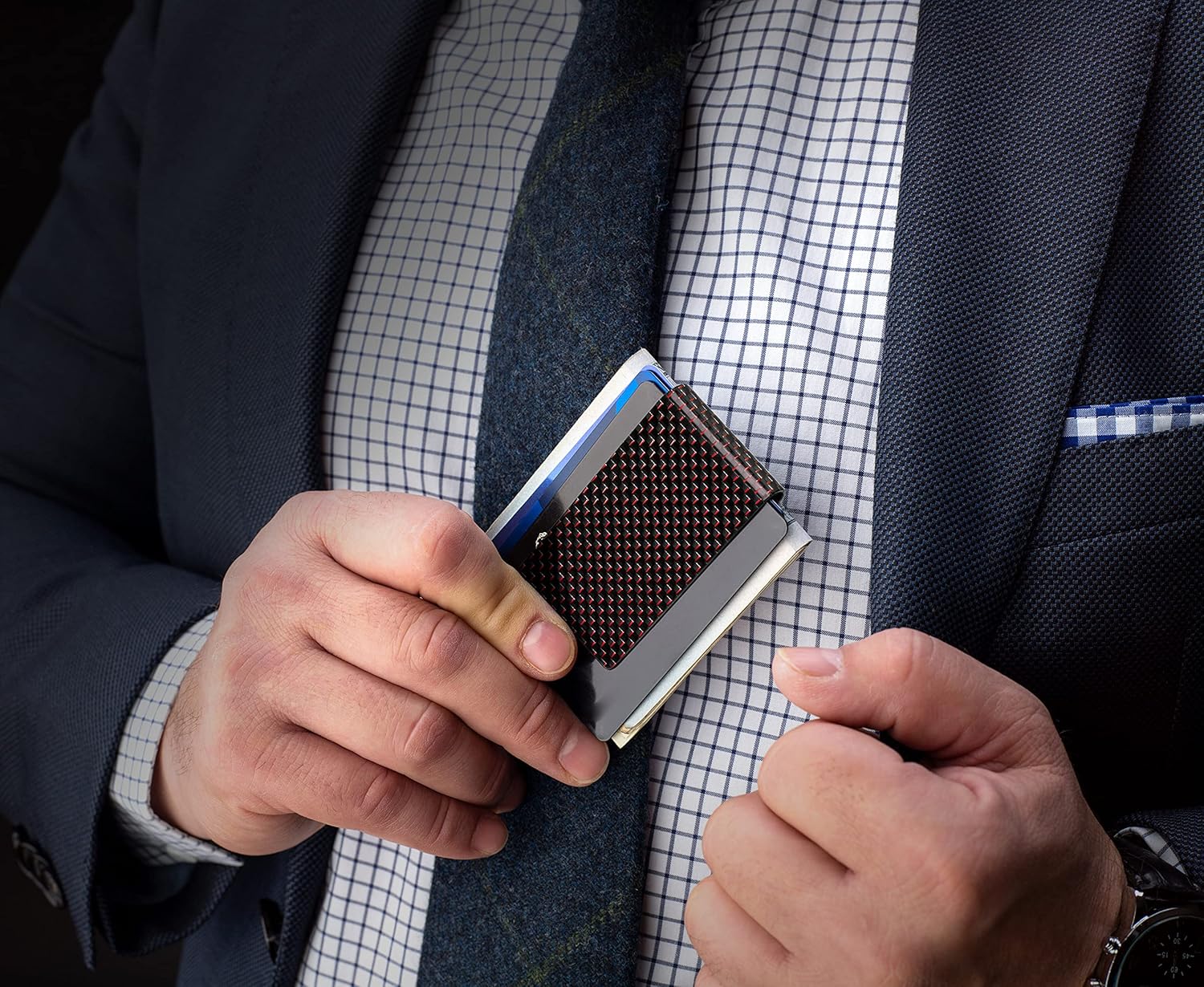 SERMAN BRANDS Carbon Fiber Money Clip Credit Card Holder Slim Business Front Pocket Clips for Men Black Glossy SERMAN BRANDS Carbon Fiber Money Clip Credit Card Holder Slim Business Front Pocket Clips for Men Black Glossy