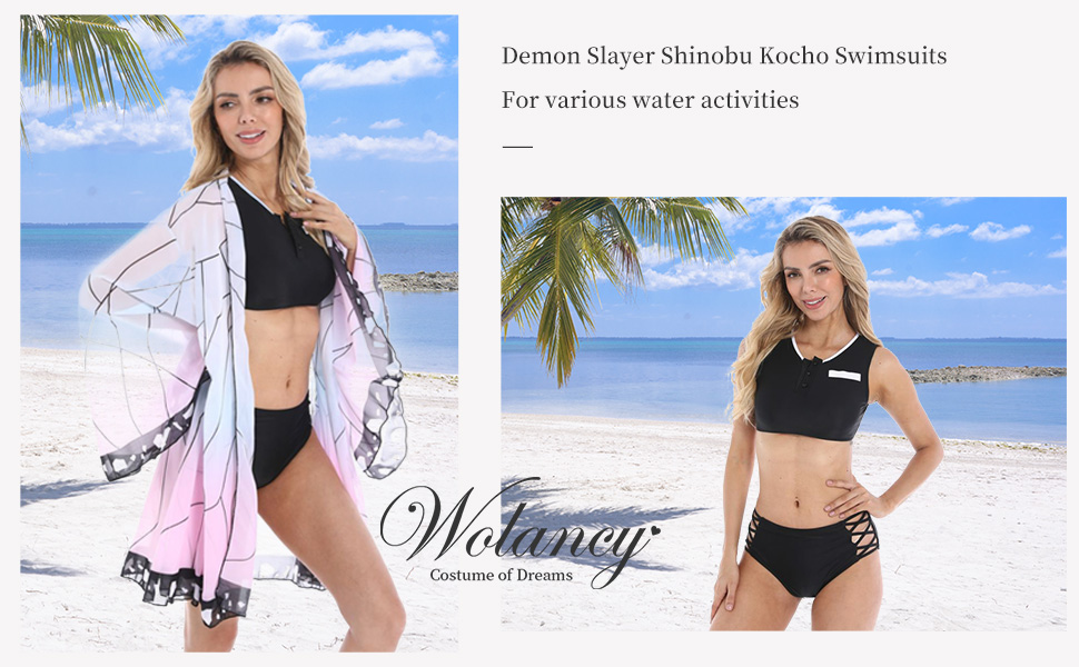 Womens Demon Slayer Swimsuit Kochou Shinobu Cosplay Costume Bikini Beach Anime Summer Suit Set Womens Demon Slayer Swimsuit Kochou Shinobu Cosplay Costume Bikini Beach Anime Summer Suit Set