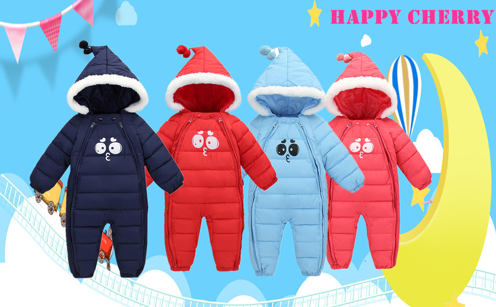 Happy Cherry Baby Adorable Hoodie Jumpsuit Snow Suit Winter Zip Up Long Sleeve One-Piece Coat Happy Cherry Baby Adorable Hoodie Jumpsuit Snow Suit Winter Zip Up Long Sleeve One-Piece Coat