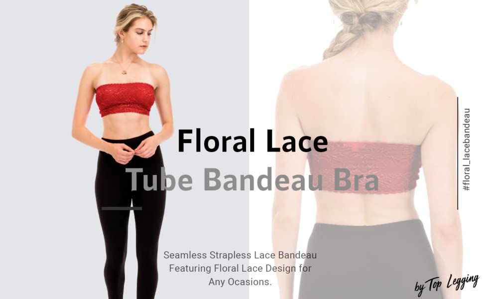 Women's Seamless Floral Non Padded Bralettes Top TL Strapless Bandeau Lace Bra Women's Seamless Floral Non Padded Bralettes Top TL Strapless Bandeau Lace Bra