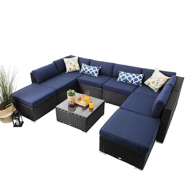 3-Piece, Turquoise Small Patio Wicker Furniture Set PHI VILLA Outdoor Rattan Sectional Sofa 3-Piece, Turquoise Small Patio Wicker Furniture Set PHI VILLA Outdoor Rattan Sectional Sofa