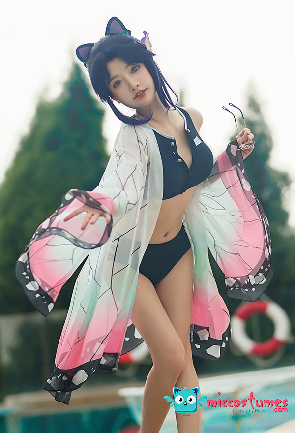 Womens Demon Slayer Swimsuit Kochou Shinobu Cosplay Costume Bikini Beach Anime Summer Suit Set Womens Demon Slayer Swimsuit Kochou Shinobu Cosplay Costume Bikini Beach Anime Summer Suit Set