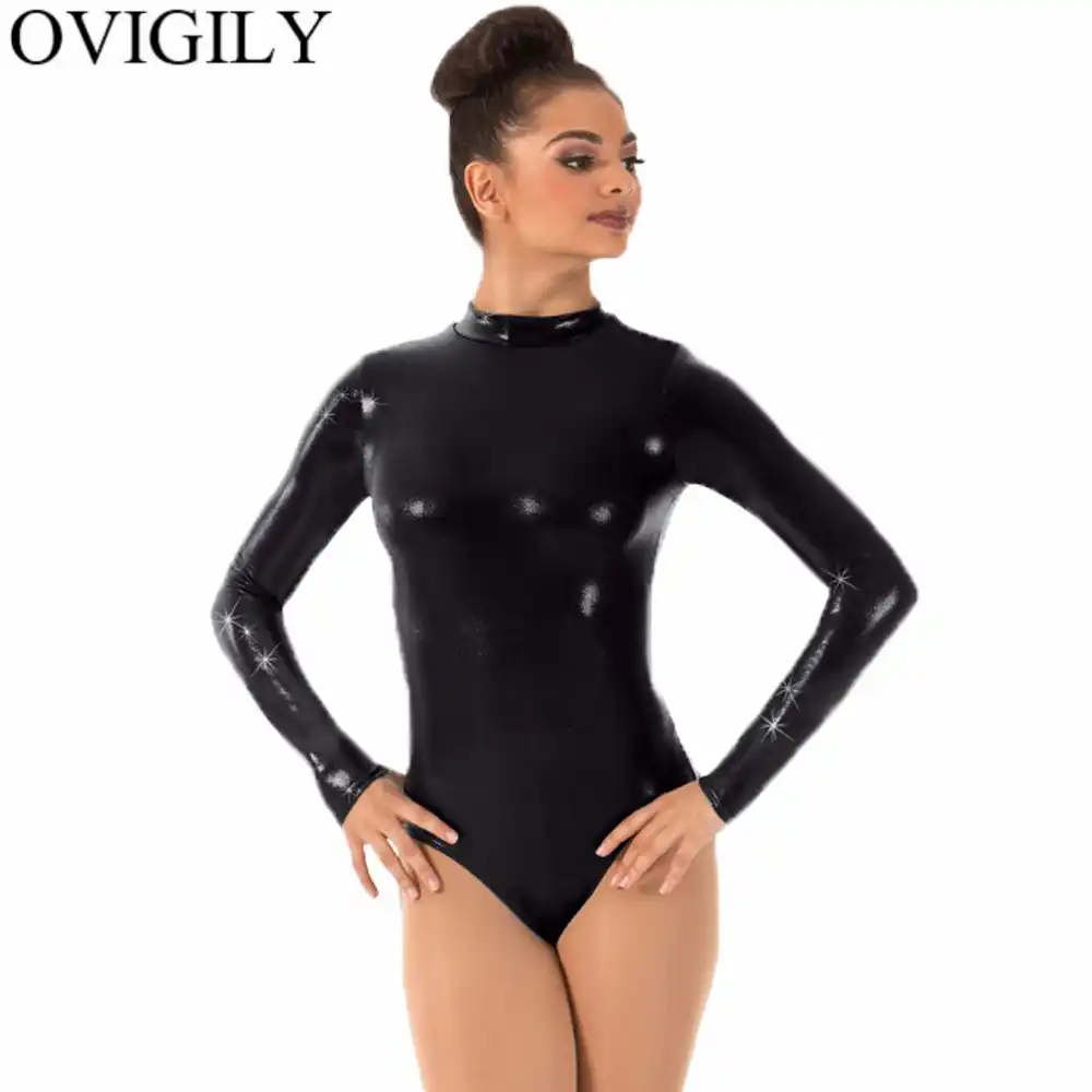 OVIGILY Adult High Neck Long Sleeve Dance Unitard for Women Bodysuits OVIGILY Adult High Neck Long Sleeve Dance Unitard for Women Bodysuits