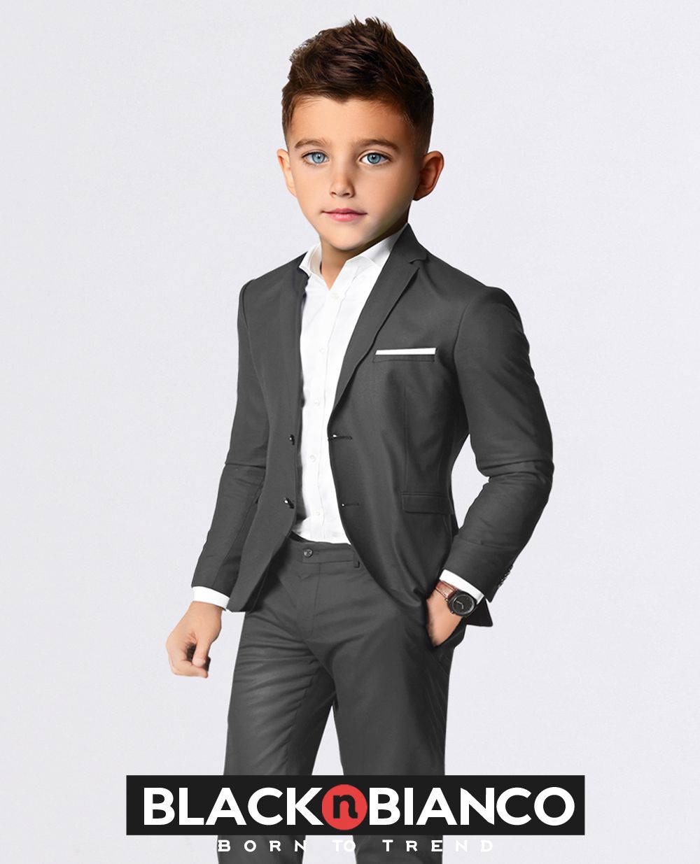 Black N Bianco Boys' Formal Black Suit with Shirt and Vest Black N Bianco Boys' Formal Black Suit with Shirt and Vest