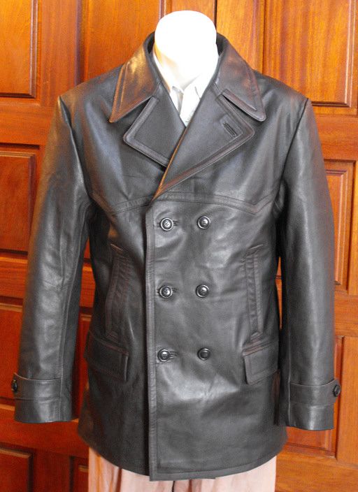 Men's Brown German Naval Dr Who Cow Hide Leather Pea Coat Men's Brown German Naval Dr Who Cow Hide Leather Pea Coat