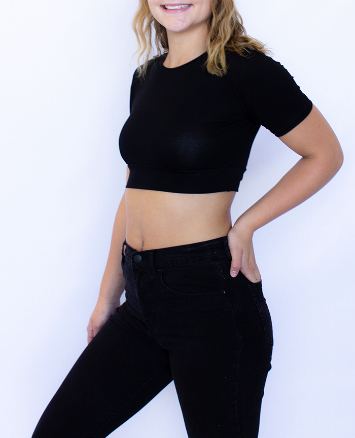 Crop Tops for Women & Teens HALFTEE Mock Turtleneck Elbow Sleeve Layering Tee XS-3X Crop Tops for Women & Teens HALFTEE Mock Turtleneck Elbow Sleeve Layering Tee XS-3X