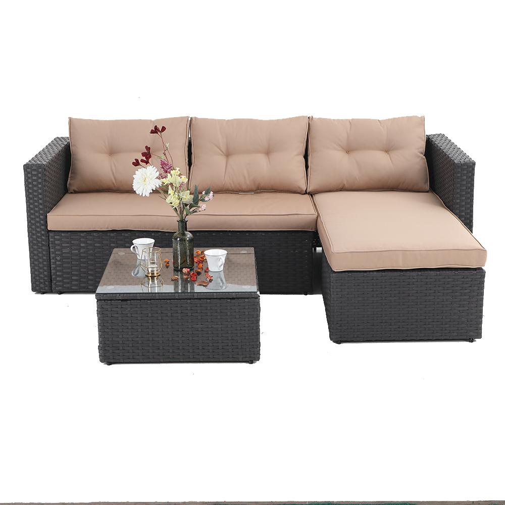 3-Piece, Turquoise Small Patio Wicker Furniture Set PHI VILLA Outdoor Rattan Sectional Sofa 3-Piece, Turquoise Small Patio Wicker Furniture Set PHI VILLA Outdoor Rattan Sectional Sofa