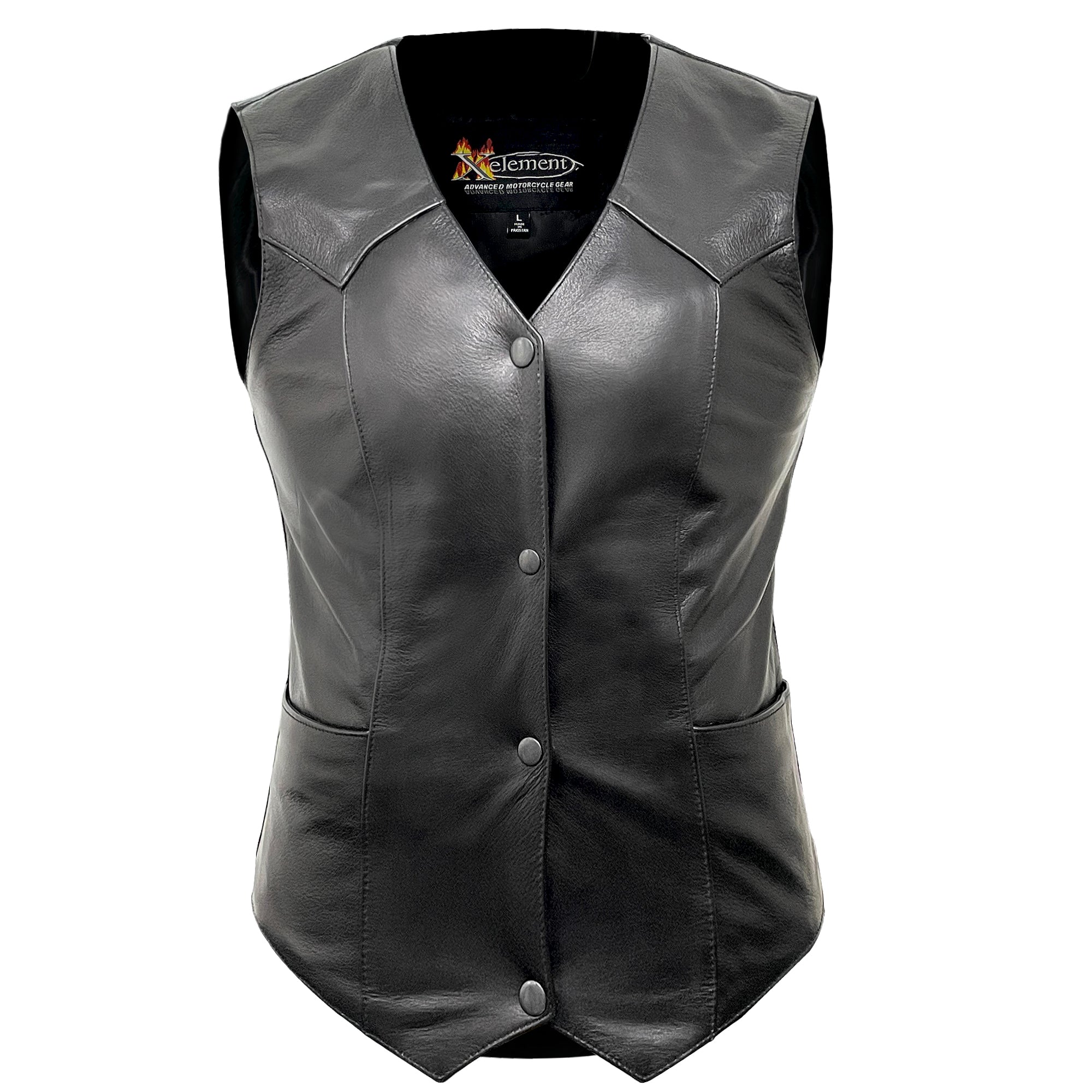 Ladies Real Genuine Leather Biker Gilet Xelement B320 Black Motorcycle Vest for Women Ladies Real Genuine Leather Biker Gilet Xelement B320 Black Motorcycle Vest for Women